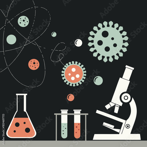 Virus Study Laboratory Equipment Vector Illustration