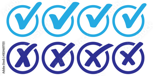 Check mark icons, cross symbols, correct and wrong signs, approval graphics, validation elements, decision indicators