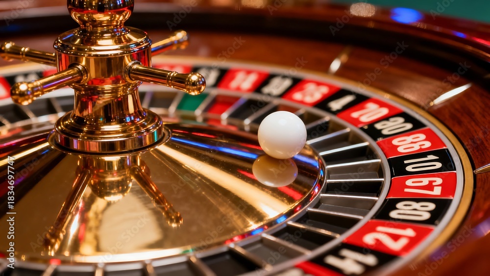 Obraz premium Close-Up of Luxury Casino Roulette Wheel with Ball