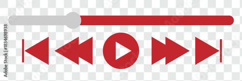 Music or video play bar icon. Audio player for songs or podcast playlist. Play, shuffle, repeat, rewind and fast forward buttons. Template of media player playback panel