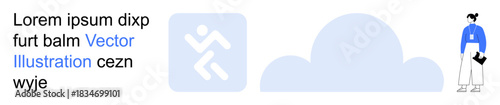 Cloud technology, data storage, workflow management, digital connectivity, remote work, business solutions. a person with a document, a cloud and a running icon. Cloud technology and data storage