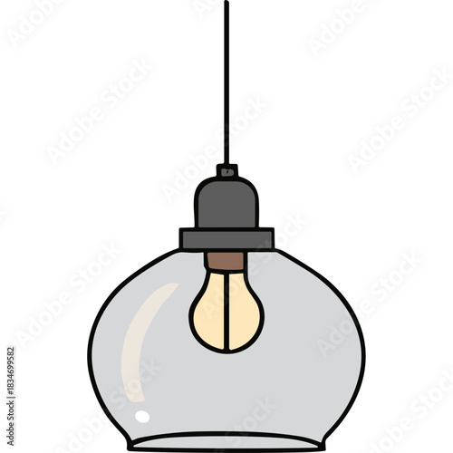 Clear Glass Pendant Light Fixture With Incandescent Bulb Hanging From Gray Ceiling Mount Simple Modern Design With Black Background Studio Lighting