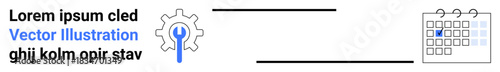 Scheduling, workflow optimization, time management, project planning, automation systems, productivity. A gear linked to a calendar with a highlighted date. Scheduling and workflow optimization