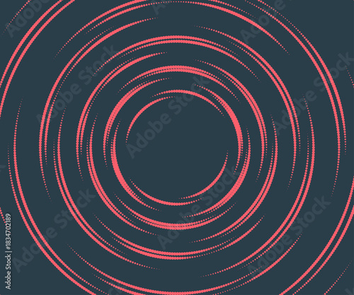Circular Halftone Pattern Concentric Circles Frame Vector Red Black Colour Abstract Background. Mod Minimalist Art Half Tone Graphics Rippled Structure. Retro Futurism Technology Art Illustration