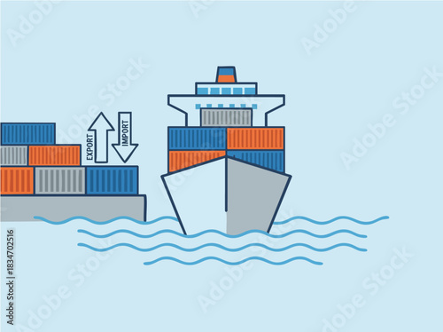 Shipping container ship loading and unloading cargo transportation logistics concept.