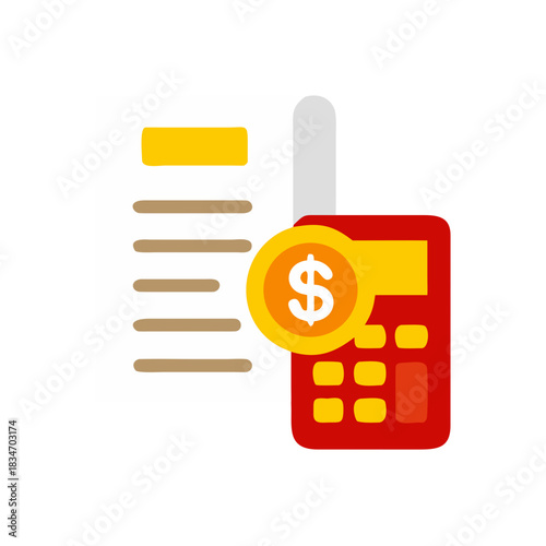 Financial Calculator With Dollar Coin and Document For Budgeting And Accounting