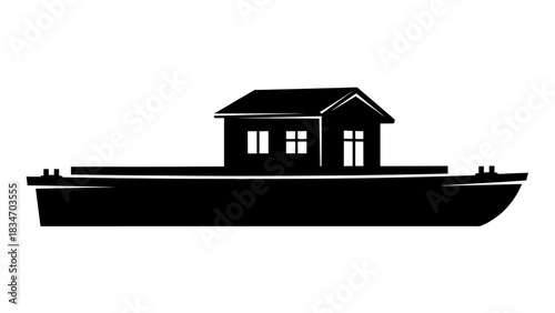 Conceptual silhouette of a house boat representing a mobile home or dwelling on water