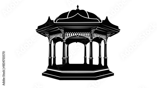 Ornate Victorian Style Gazebo with Decorative Pillars and a Domed Roof