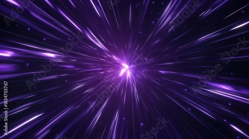 Abstract purple hyperspace jump, speed of light travel through space