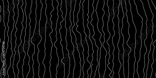 Abstract wavy lines pattern decorative white thin lines on black background, seamless hand drawn vertical white stripes lines doodle wavy pattern graphic design with abstract vertical design.