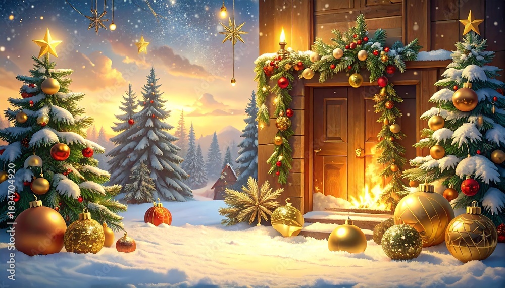 Merry christmas and happy new year 2026 with festive decorations and golden ornaments Merry christmas and happy new year 2026 with festive decorations and golden ornaments