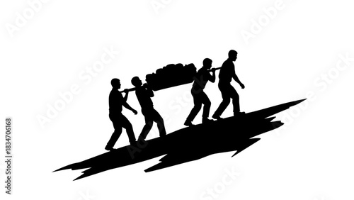Silhouette of people carrying a casket, symbolizing grief, mourning, and finality