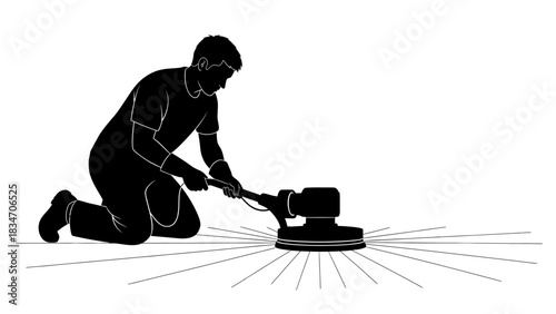 Professional cleaning of floors with a specialized polishing machine