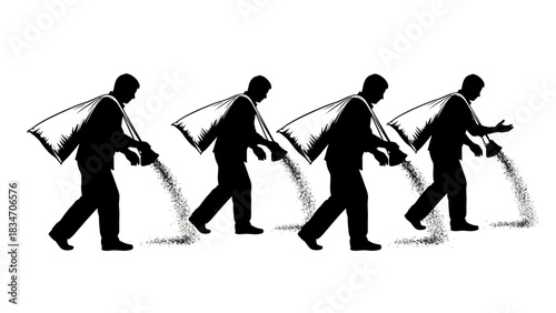 Teamwork and Collaboration Individuals Carrying Sacks in Synchronized Movement