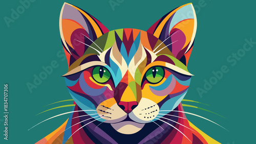 Striking colorful cat portrait, a vibrant blend of modern art and animal charm, perfect for unique design projects and adding a playful touch to any space