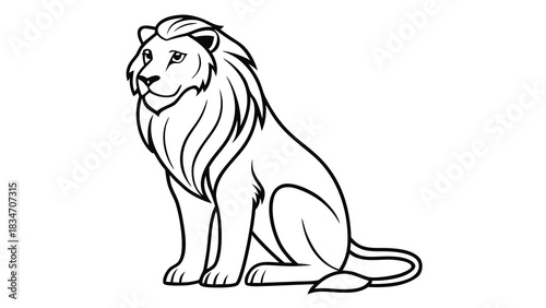 Majestic lion artwork with bold outline, perfect for coloring pages or children's books, representing strength and courage with a touch of simplicity