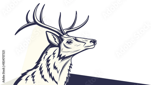 Majestic deer with antlers artfully rendered in a modern style, perfect for logos, branding, or nature-themed designs with a touch of minimalist elegance