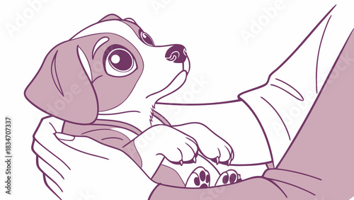 Adorable puppy held lovingly in owner's arms, a tender moment of care and affection perfect for heartwarming projects and designs