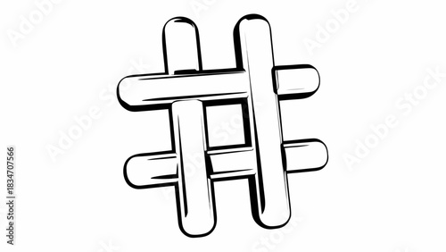 Hashtag symbol in bold outline for digital marketing campaign or social media post, engaging illustration for online branding, trending topic symbol graphic