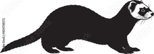 Ferret silhouette icon isolated vector illustration, side profile view of cute domestic animal, mustelid pet.