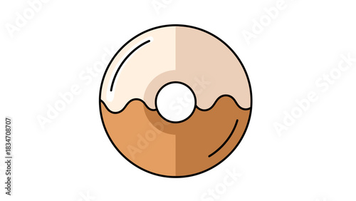 Simple Donut Icon with Cream and Chocolate Glaze Isolated on White Background