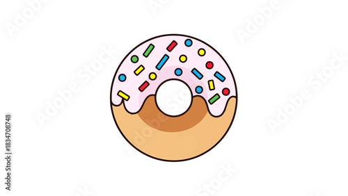 Sweet Frosted Donut with Colorful Sprinkles Delicious Treat Illustration