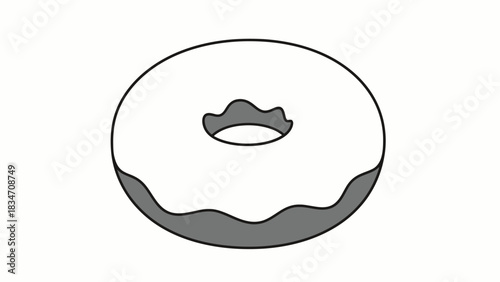 Simple Illustrated Donut Icon with White Glaze Vector Graphic Food Symbol