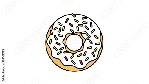 Sweet Frosted Doughnut with Colorful Sprinkles Isolated
