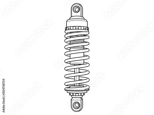 A detailed black and white line art illustration of a vehicle shock absorber with an integrated coil spring.