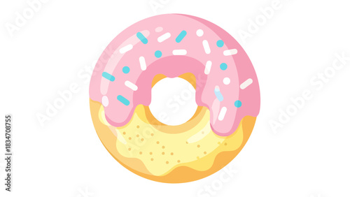 Delicious Pink Frosted Donut with Sprinkles Sweet Treat Illustration