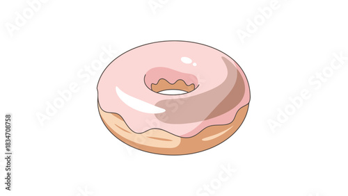Sweet Pink Frosted Doughnut Isolated on White Background Delicious Pastry Treat