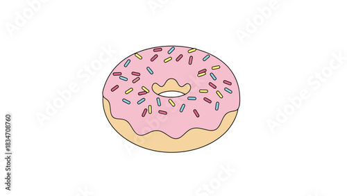 Delicious Frosted Donut with Colorful Sprinkles Isolated on White Background Sweet Treat Illustration