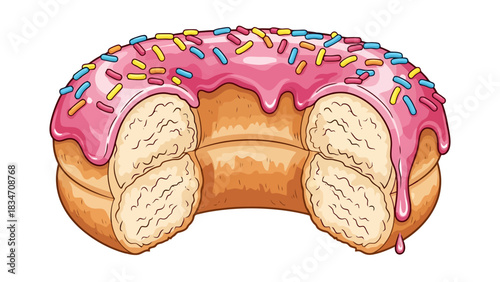 Delicious Frosted Doughnut with Colorful Sprinkles Cut in Half Sweet Treat