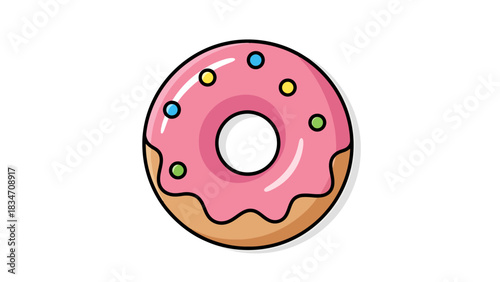 Sweet Pink Frosted Donut with Sprinkles Isolated on White Background Delicious Dessert Icon