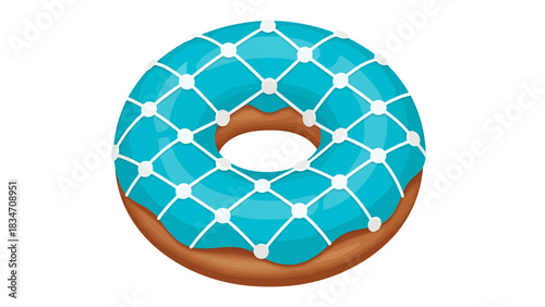 Bright Blue Frosted Pastry with White Geometric Pattern Delicious Sweet Treat