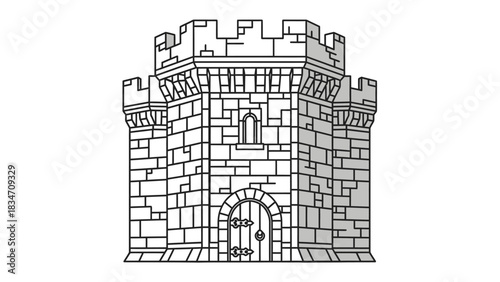 Stone Tower Silhouette: A monochrome image showcases an imposing stone tower, a relic of a bygone era. The intricate stonework, arched doorway.