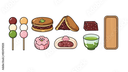 Delightful Japanese sweets for a tea party, offering a taste of traditional flavors with mochi, dorayaki, and matcha for a moment of zen serenity