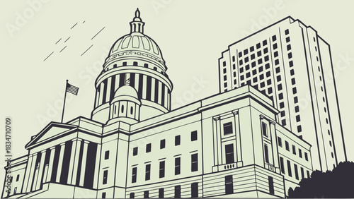 Austin skyline features state capitol building and modern skyscraper, suitable for travel websites, business presentations, and city guides marketing materials.