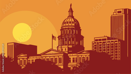 Austin skyline featuring the texas capital building suitable for travel brochures, websites, city tourism promotions, and texasthemed design projects.