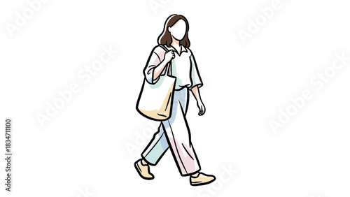 Stylish woman walking with tote bag, embracing sustainable fashion and ethical consumerism on the go for a modern, eco conscious lifestyle