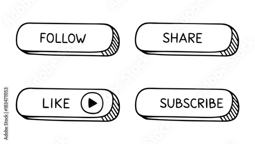 Engaging social media buttons for website promotion and design including follow, like, share, and subscribe to boost engagement and build community online