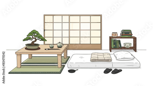 Find serenity in this minimal Japanese interior, perfect for wellness brands and peaceful lifestyle content. Embrace calm and tranquility now!