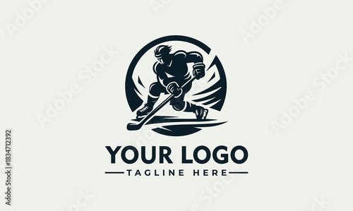 Energetic Ice Hockey Player Action Vector Logo Illustration for Sports Team Emblem or Graphic Resource