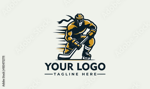 Hockey Player Logo Illustration Vector - Dynamic Action for Business Identity.