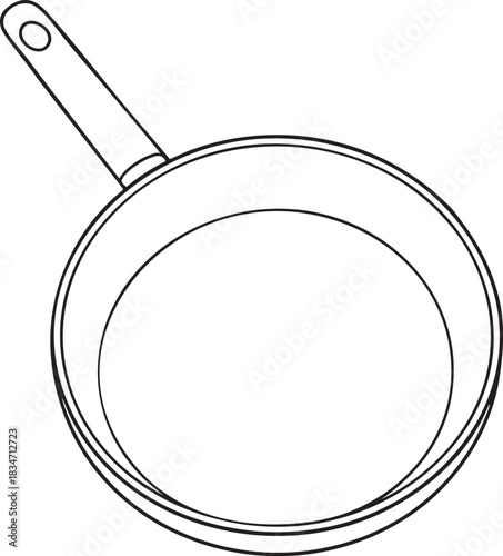 Frying pan line art vector illustration for cooking food preparation and essential minimalist kitchen utensil design