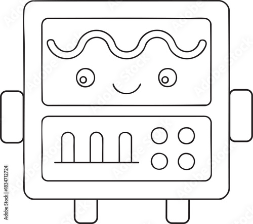Cute robot character line art for children coloring book featuring friendly playful toy illustration design