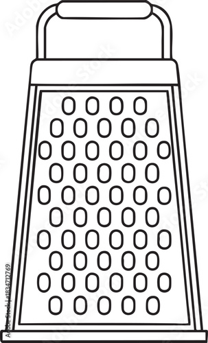 Cheese grater outline drawing for culinary kitchen tasks and simple monochrome cooking utensil illustration