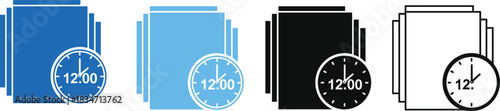 Timed Documentation Icon Set: Scheduling, Deadline, Paperwork, Time Management, File History, and Task Completion Symbol