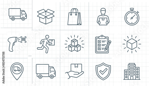 E-commerce, Shopping, and Retail Icons Set, Discount, Sale, Coupon, Store, Payment, Outline Vector Graphic Collection