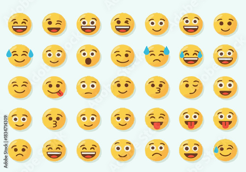 Vector set of cartoon yellow smiley emoticons icons illustration for happy face design symbol